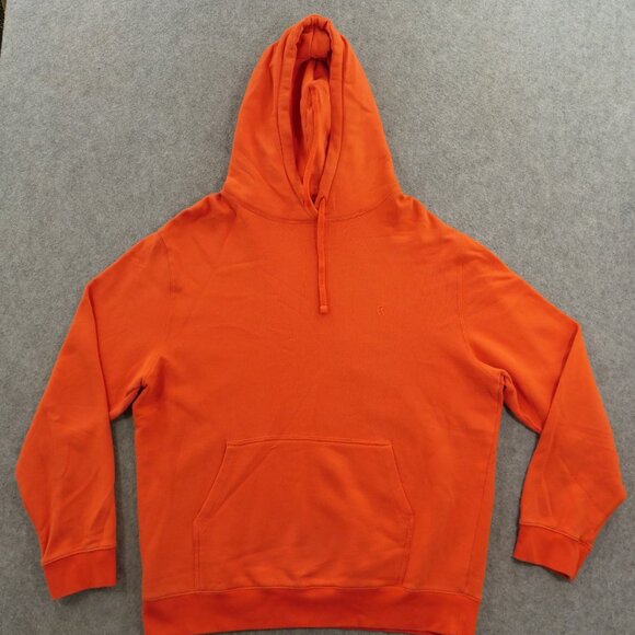 FCUK French Connection Hoodie Sweatshirt Mens 2XL XXL Orange Hooded Logo - Picture 1 of 15